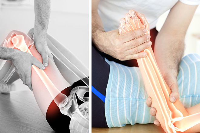 Therapie Neurologie, Physiotherapeut behandelt Bein und Arm